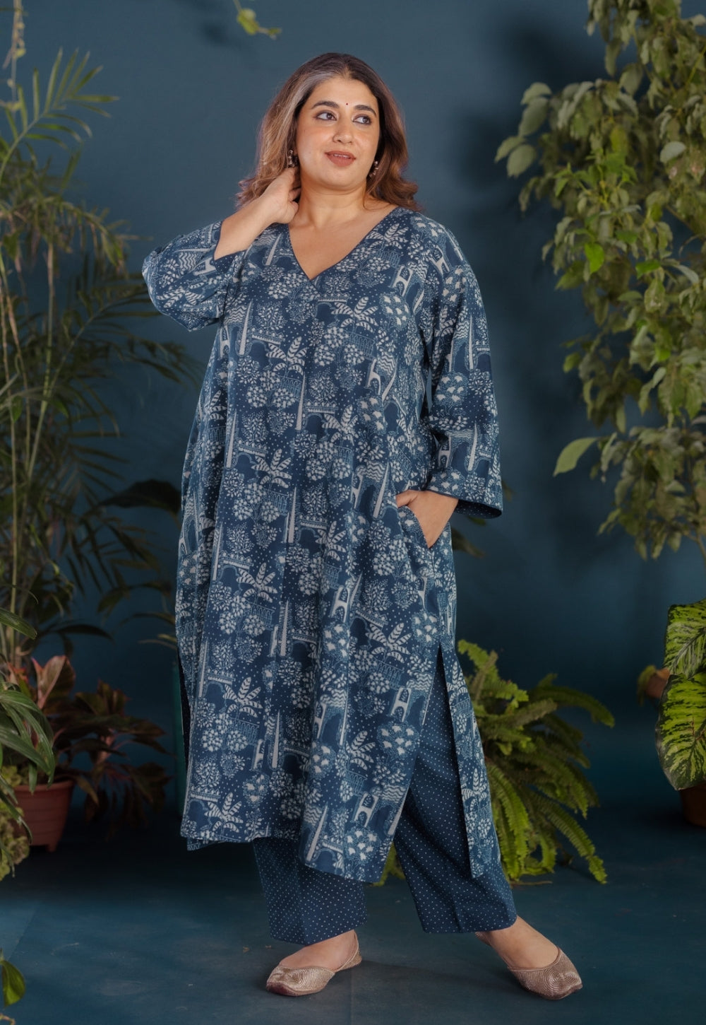 Megha Blue Ajrakh Cotton Straight Kurta