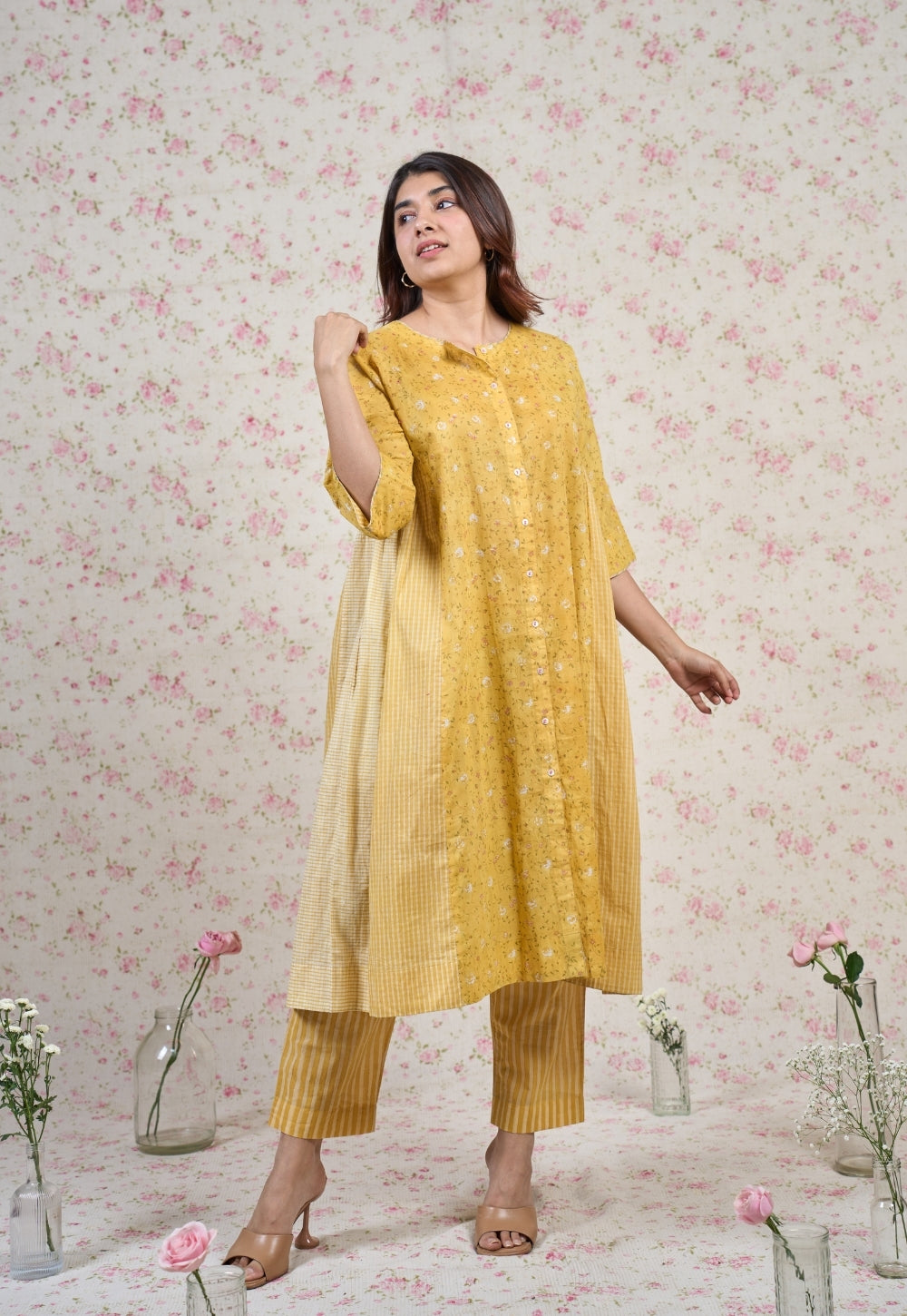 Olivia Yellow Sanganeri Mul Cotton Kali Kurta