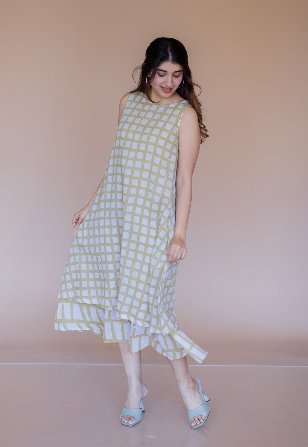 Asfia Green Batik MulMul A Line Dress with Slip