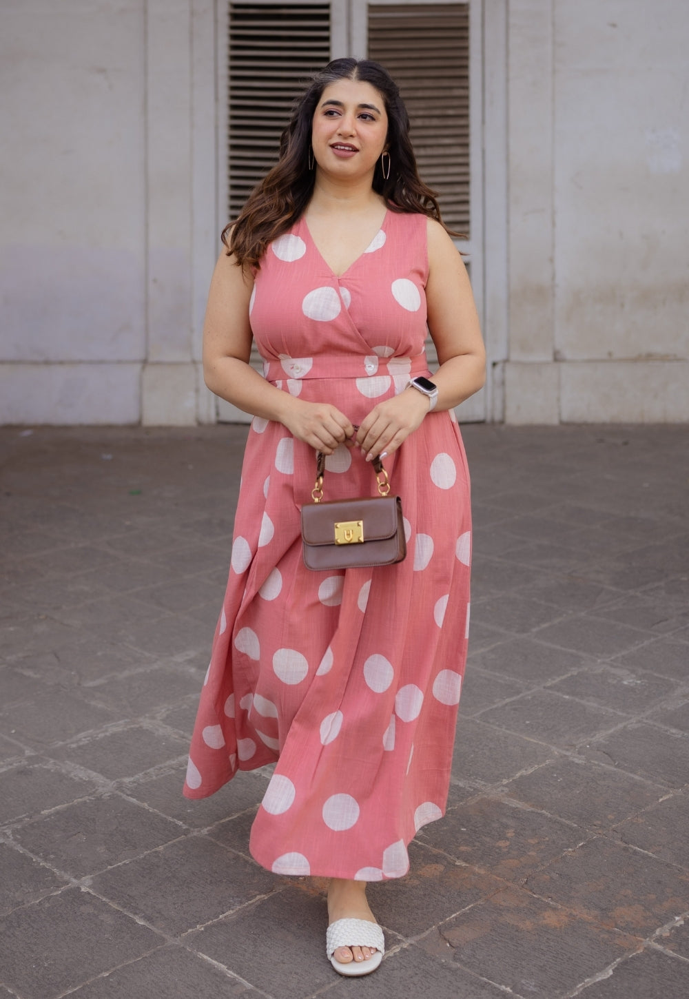 Libha Coral Hand Block Print Slub Cotton A Line Dress