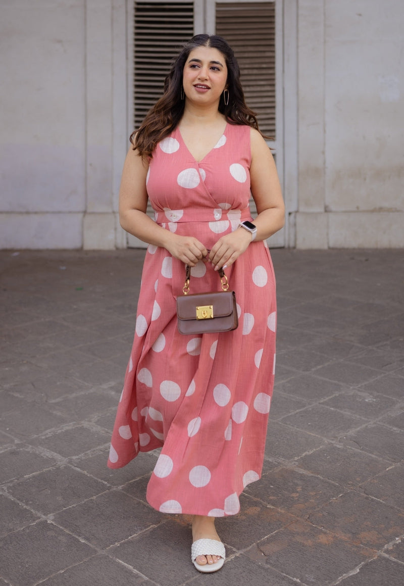Libha Coral Hand Block Print Slub Cotton A Line Dress