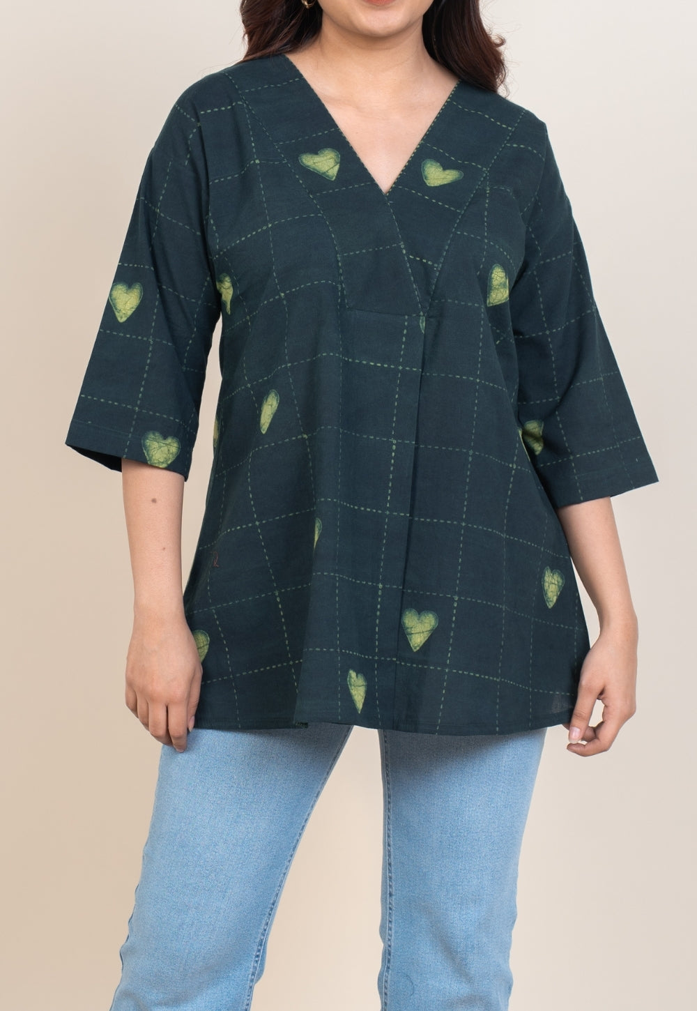 Kira Green Dabu Cotton A Line Short Top