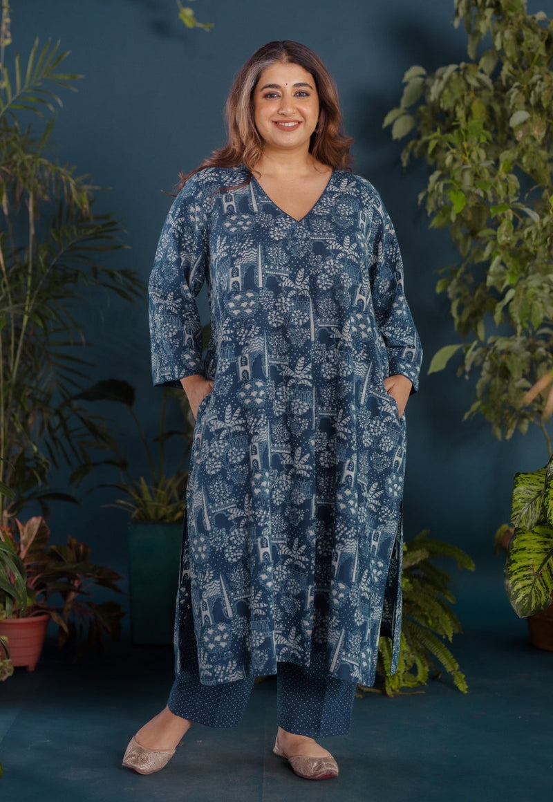 Megha Blue Ajrakh Cotton Straight Kurta