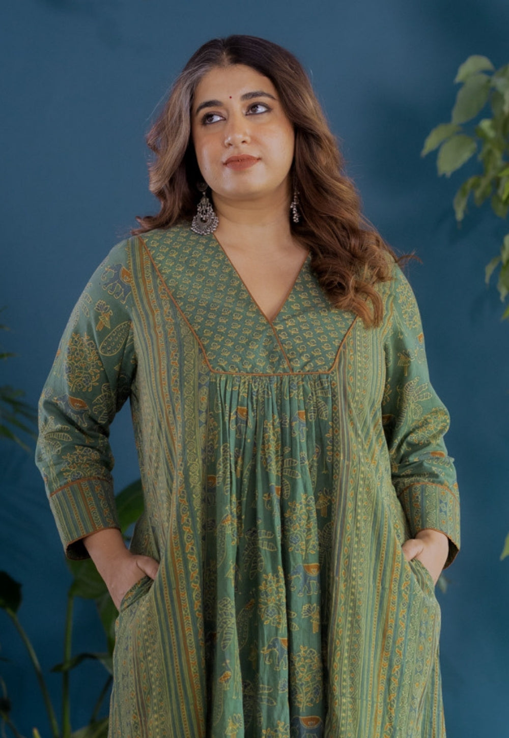 Vrinda Green Ajrakh Cotton Kali Kurta