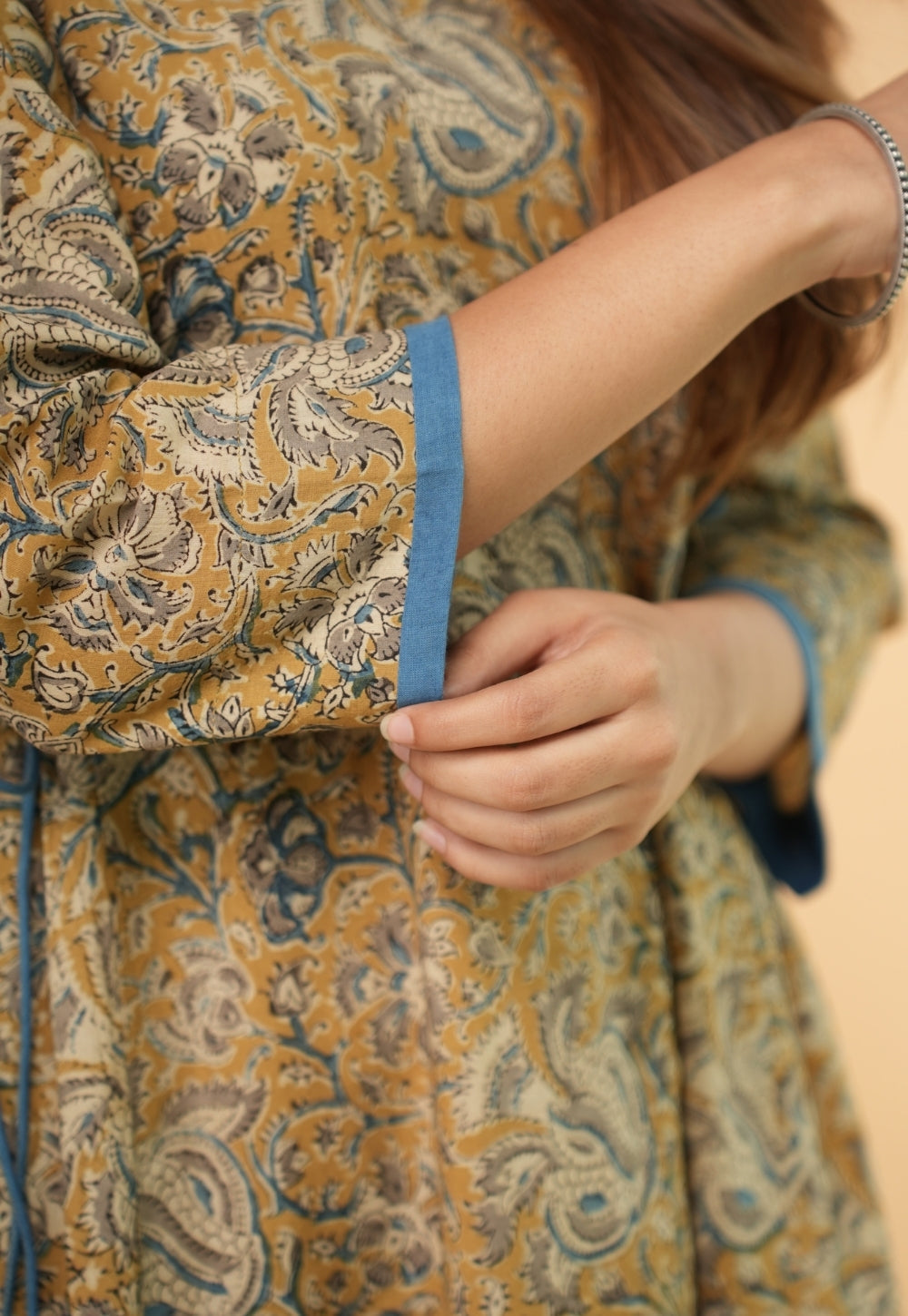 Gazala Yellow Kalamkari Cotton Kali Kurta