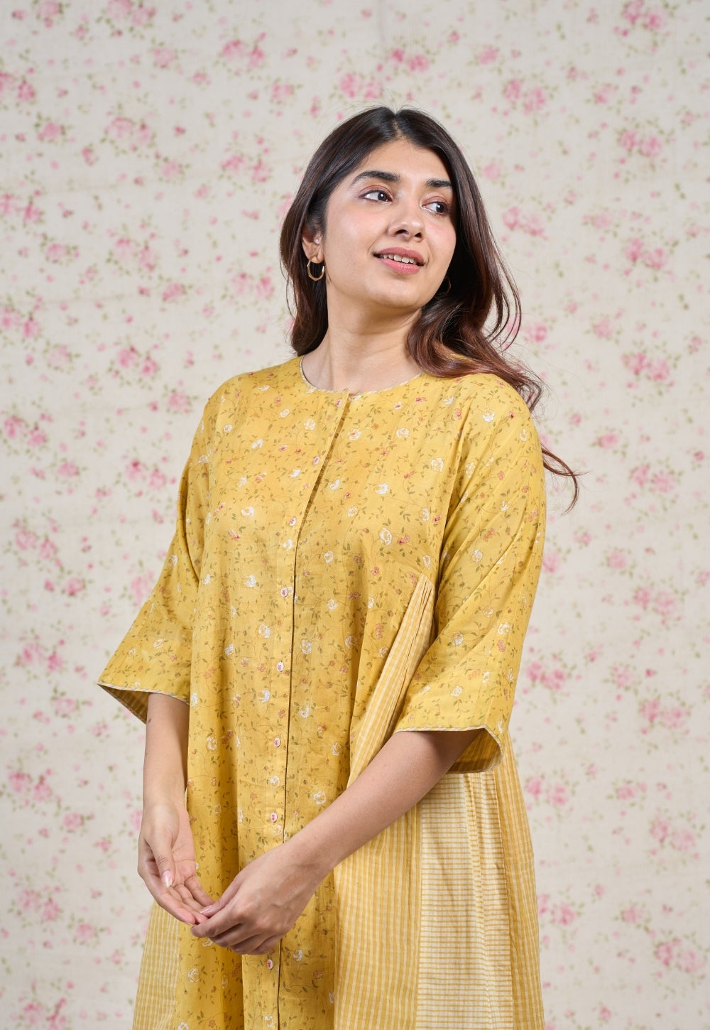 Olivia Yellow Sanganeri Mul Cotton Kali Kurta