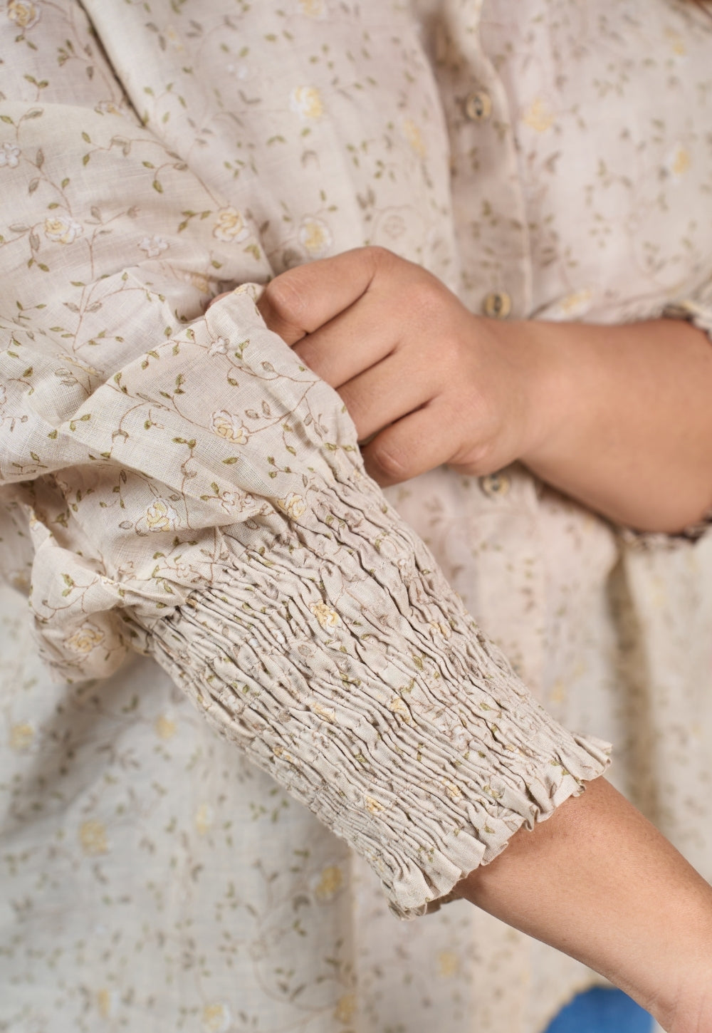 Mia Grey Sanganeri Mul Cotton Straight Shirt with Embroidery