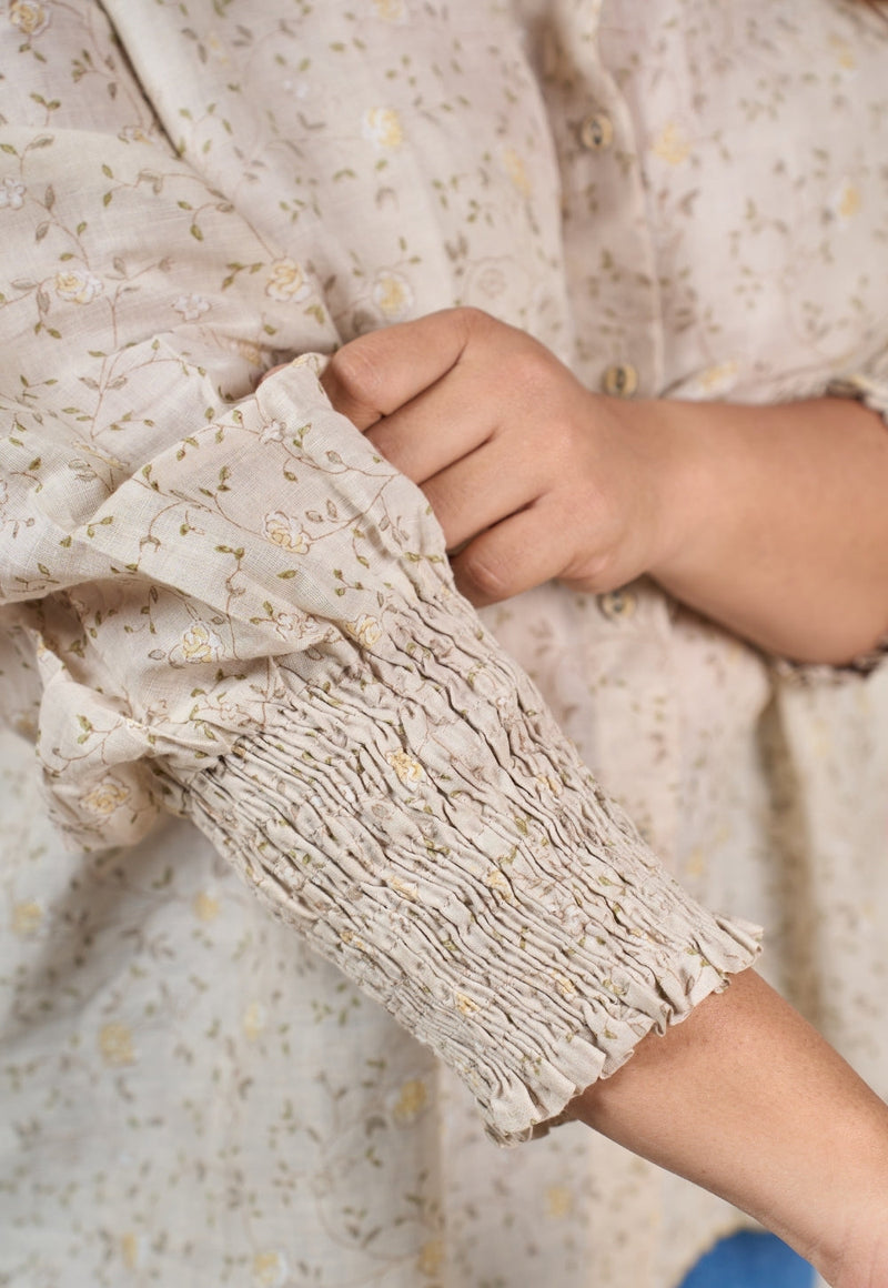 Mia Grey Sanganeri Mul Cotton Straight Shirt with Embroidery