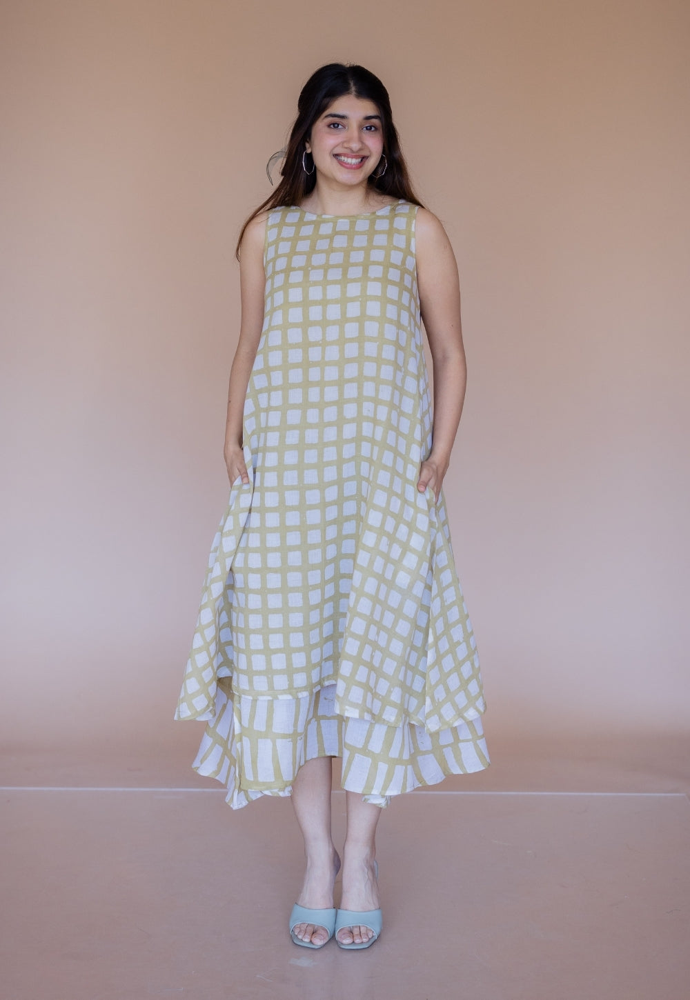 Asfia Green Batik MulMul A Line Dress with Slip