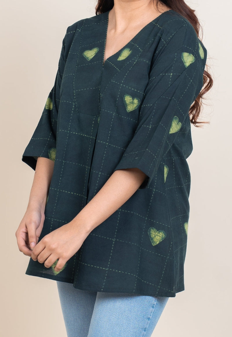 Kira Green Dabu Cotton A Line Short Top