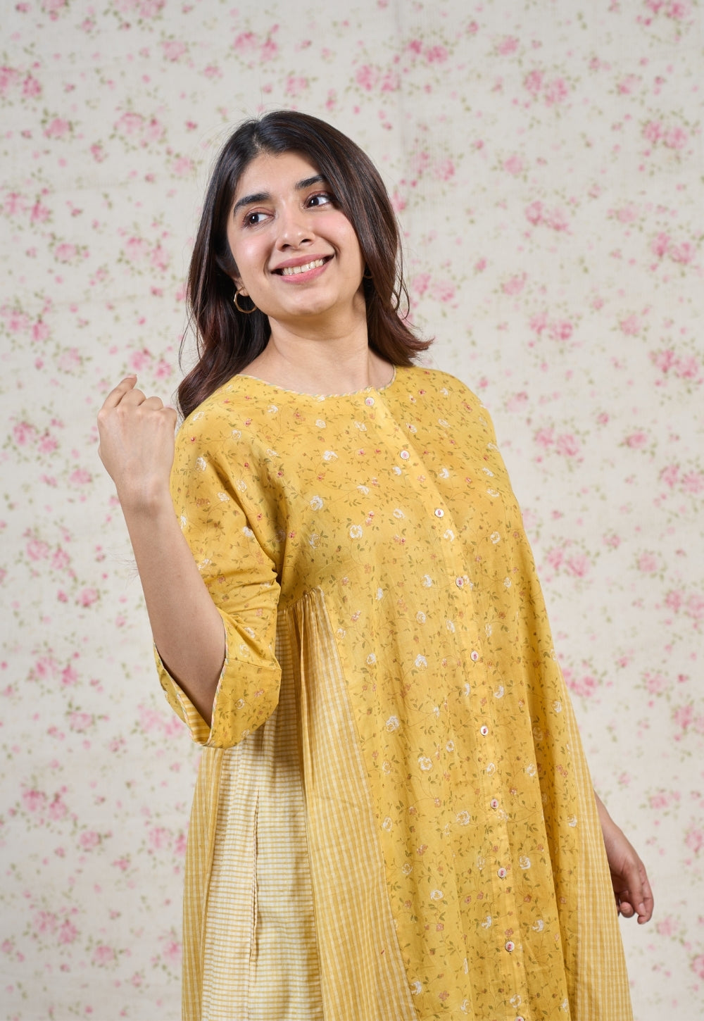 Olivia Yellow Sanganeri Mul Cotton Kali Kurta