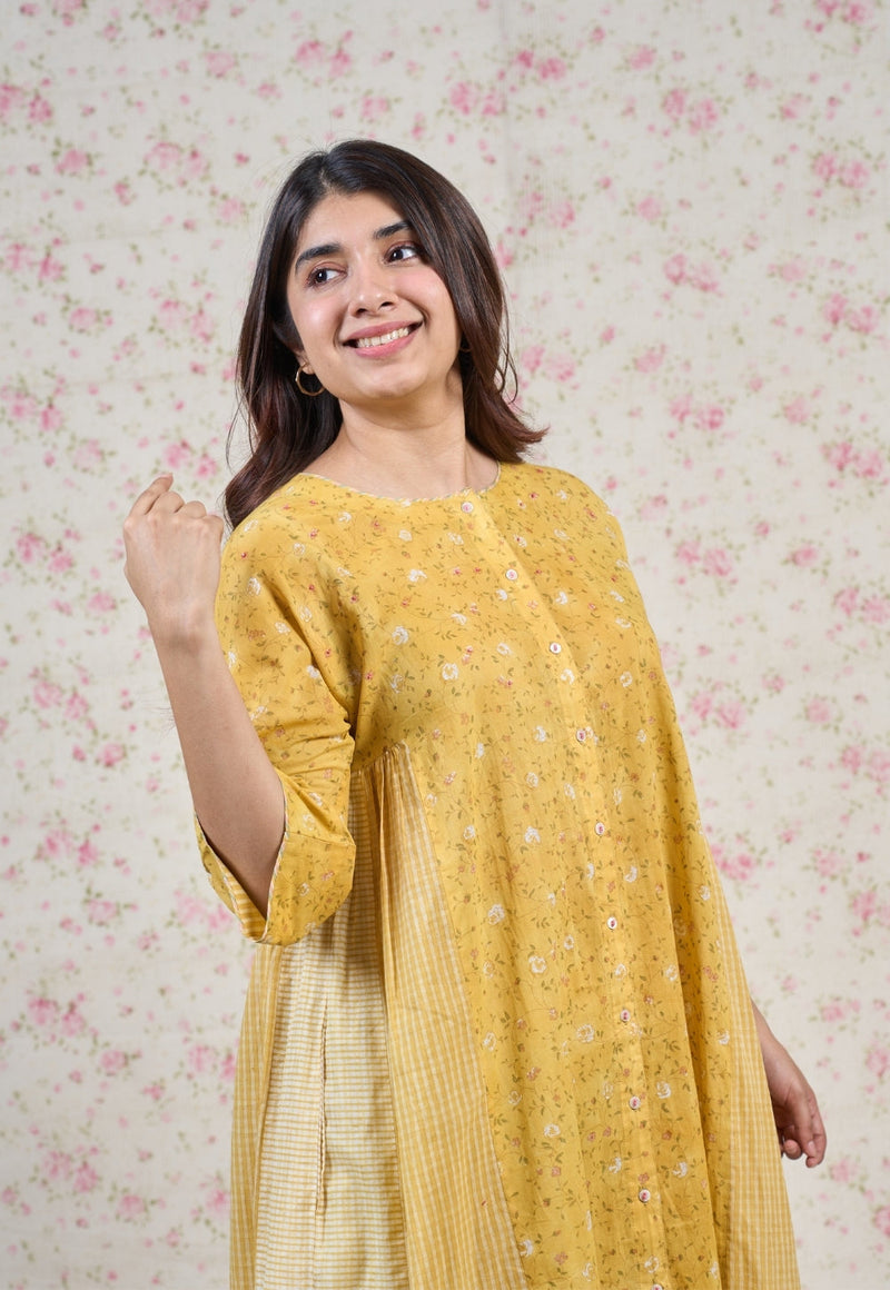 Olivia Yellow Sanganeri Mul Cotton Kali Kurta