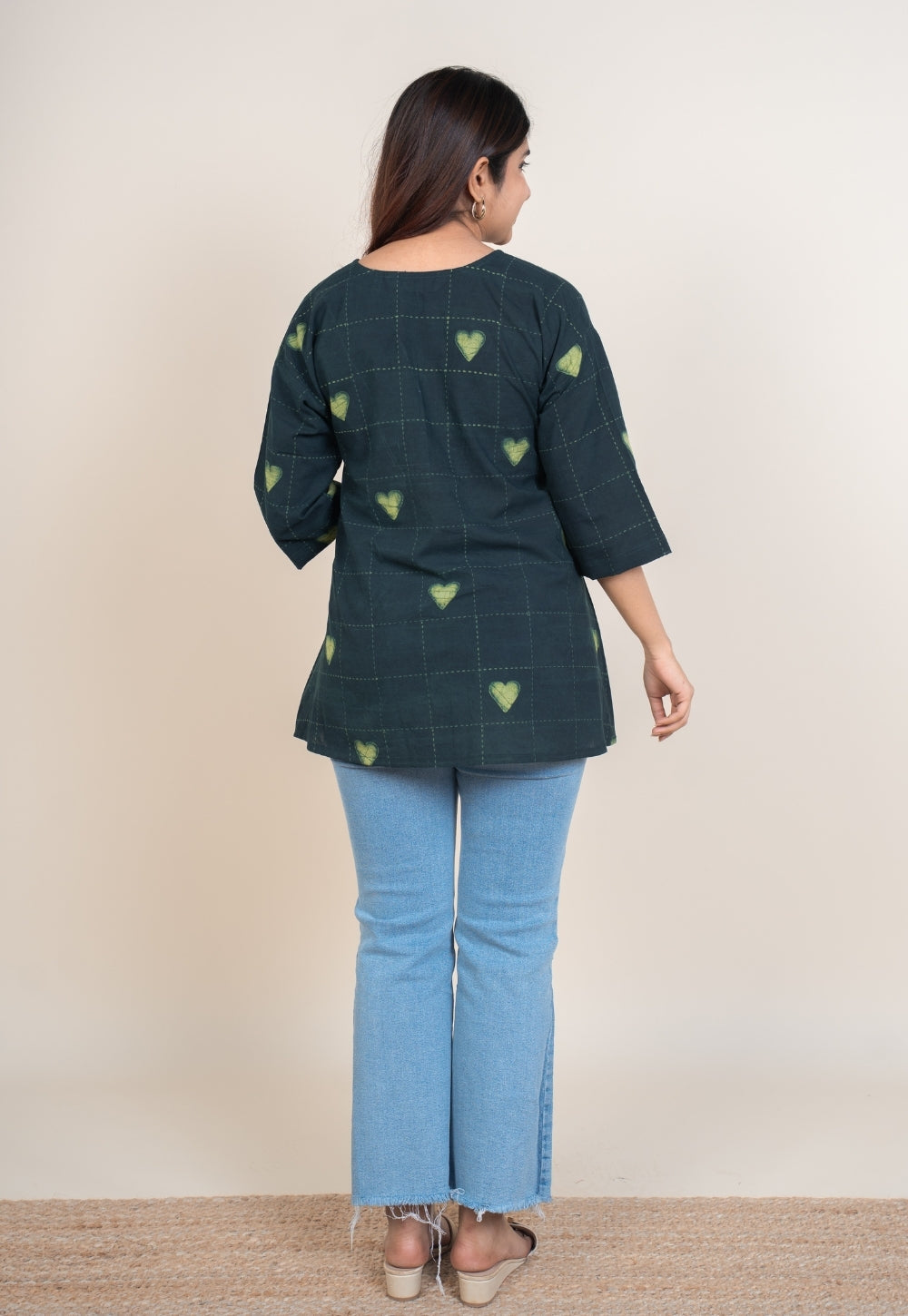 Kira Green Dabu Cotton A Line Short Top