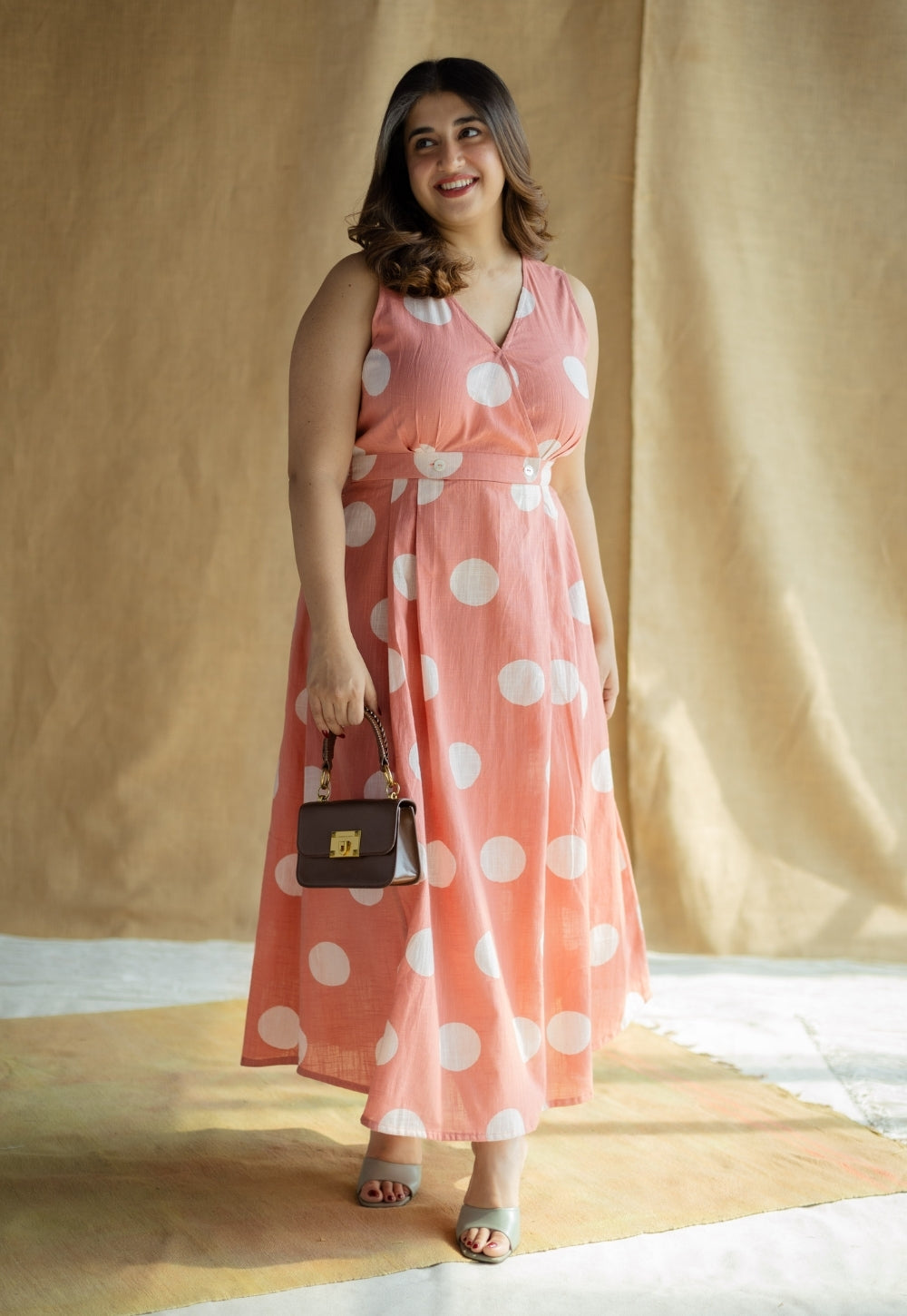Libha Coral Hand Block Print Slub Cotton A Line Dress