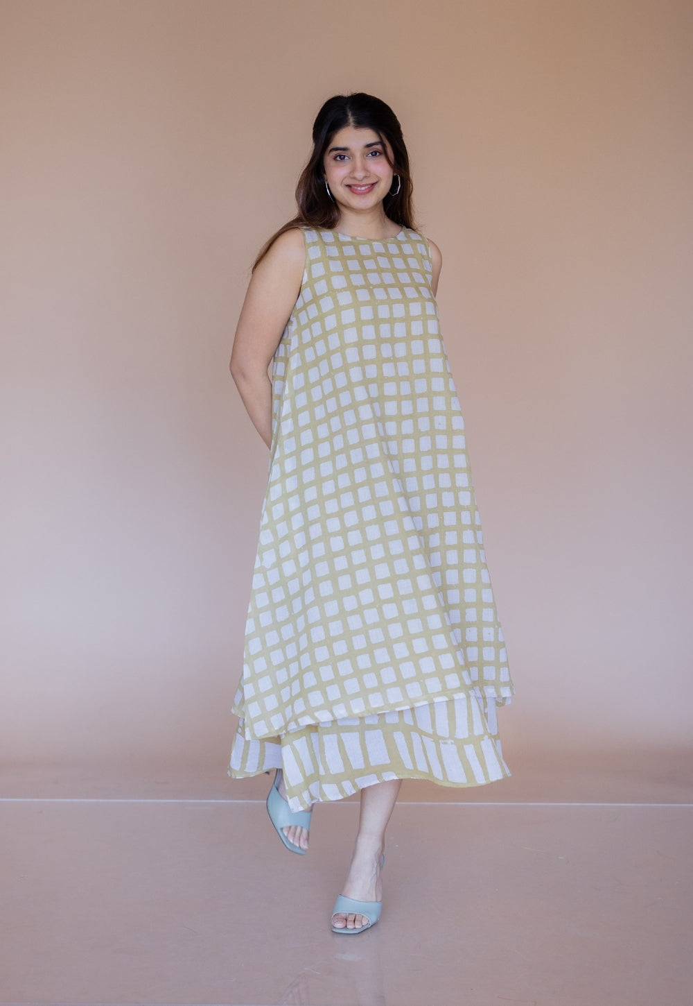 Asfia Green Batik MulMul A Line Dress with Slip