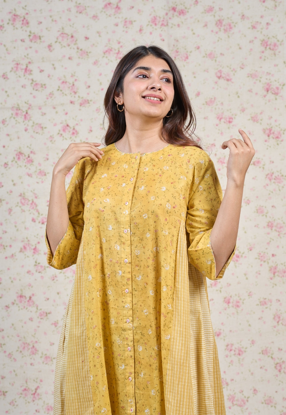 Olivia Yellow Sanganeri Mul Cotton Kali Kurta