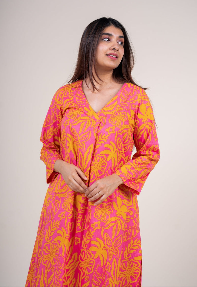 Raila Sunset Pink Printed Cotton Straight Kurta