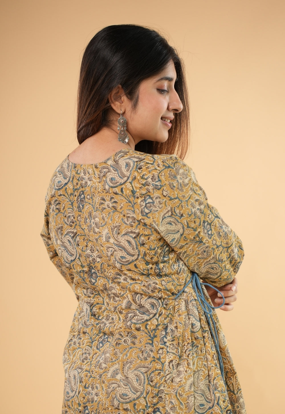 Gazala Yellow Kalamkari Cotton Kali Kurta