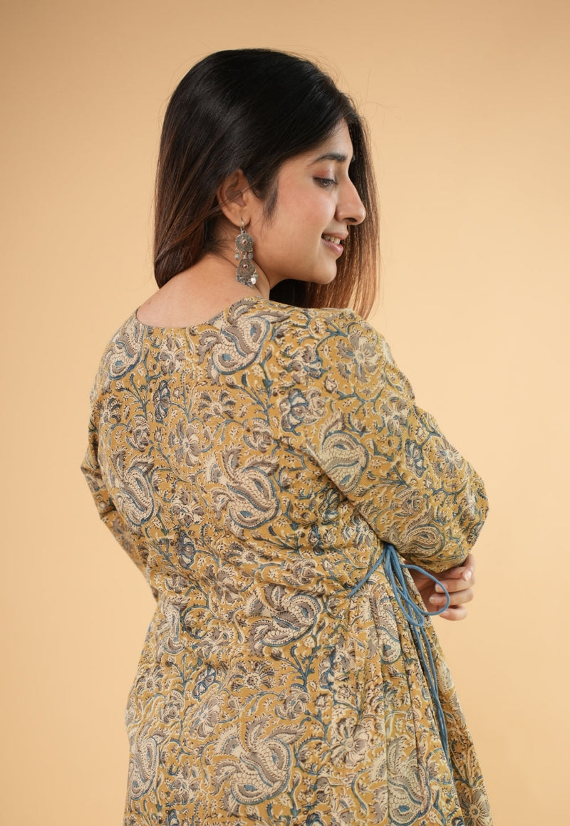 Gazala Yellow Kalamkari Cotton Kali Kurta