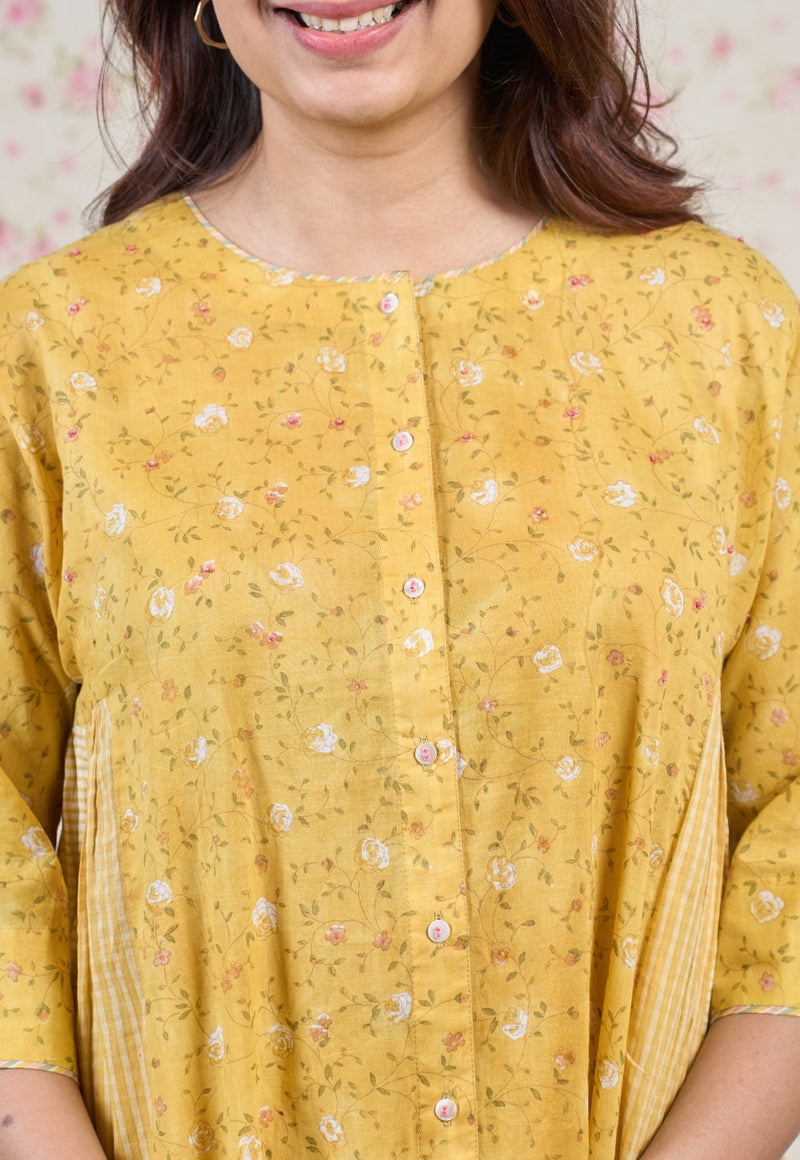 Olivia Yellow Sanganeri Mul Cotton Kali Kurta