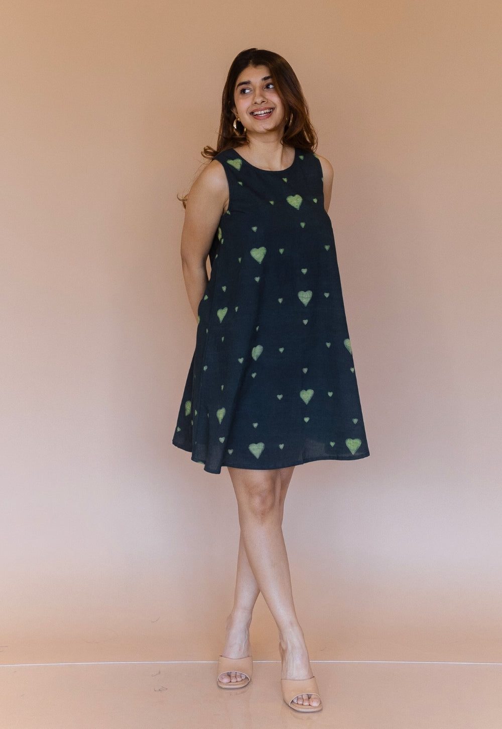 Inam Green Dabu Cotton A Line Dress
