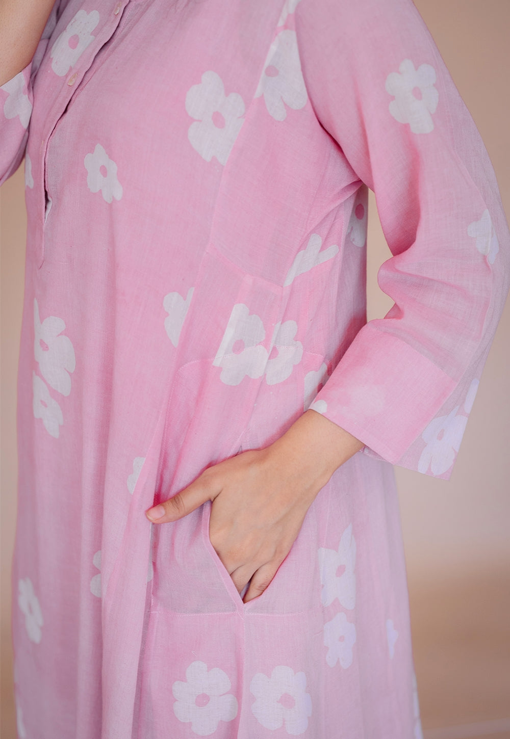 Alizah Pink Batik MulMul Jhabbha Kali Kurta with Slip