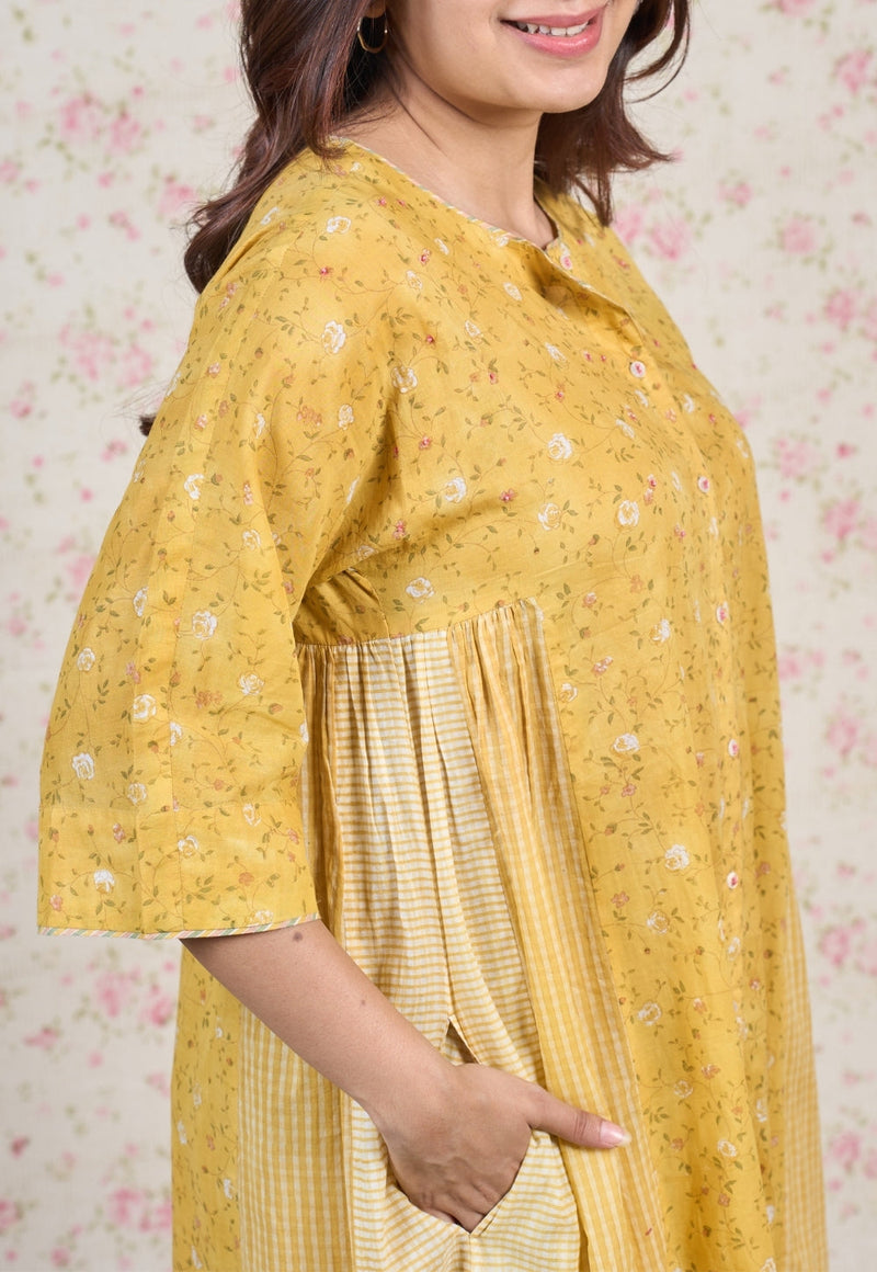 Olivia Yellow Sanganeri Mul Cotton Kali Kurta