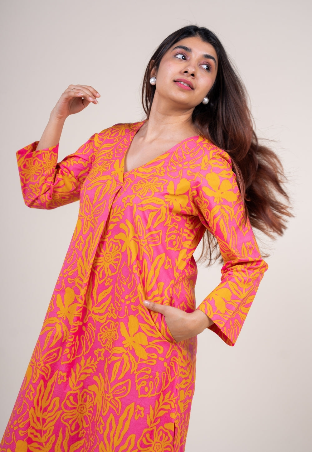Raila Sunset Pink Printed Cotton Straight Kurta