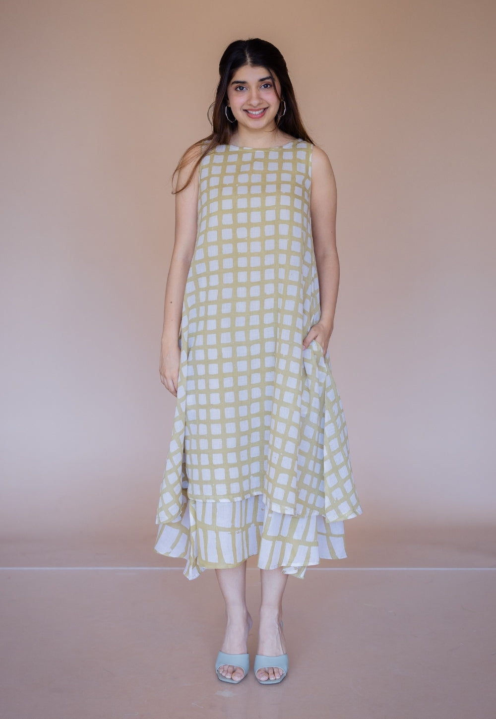 Asfia Green Batik MulMul A Line Dress with Slip