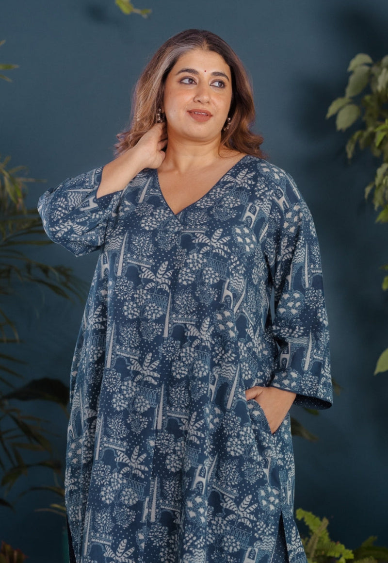 Megha Blue Ajrakh Cotton Straight Kurta