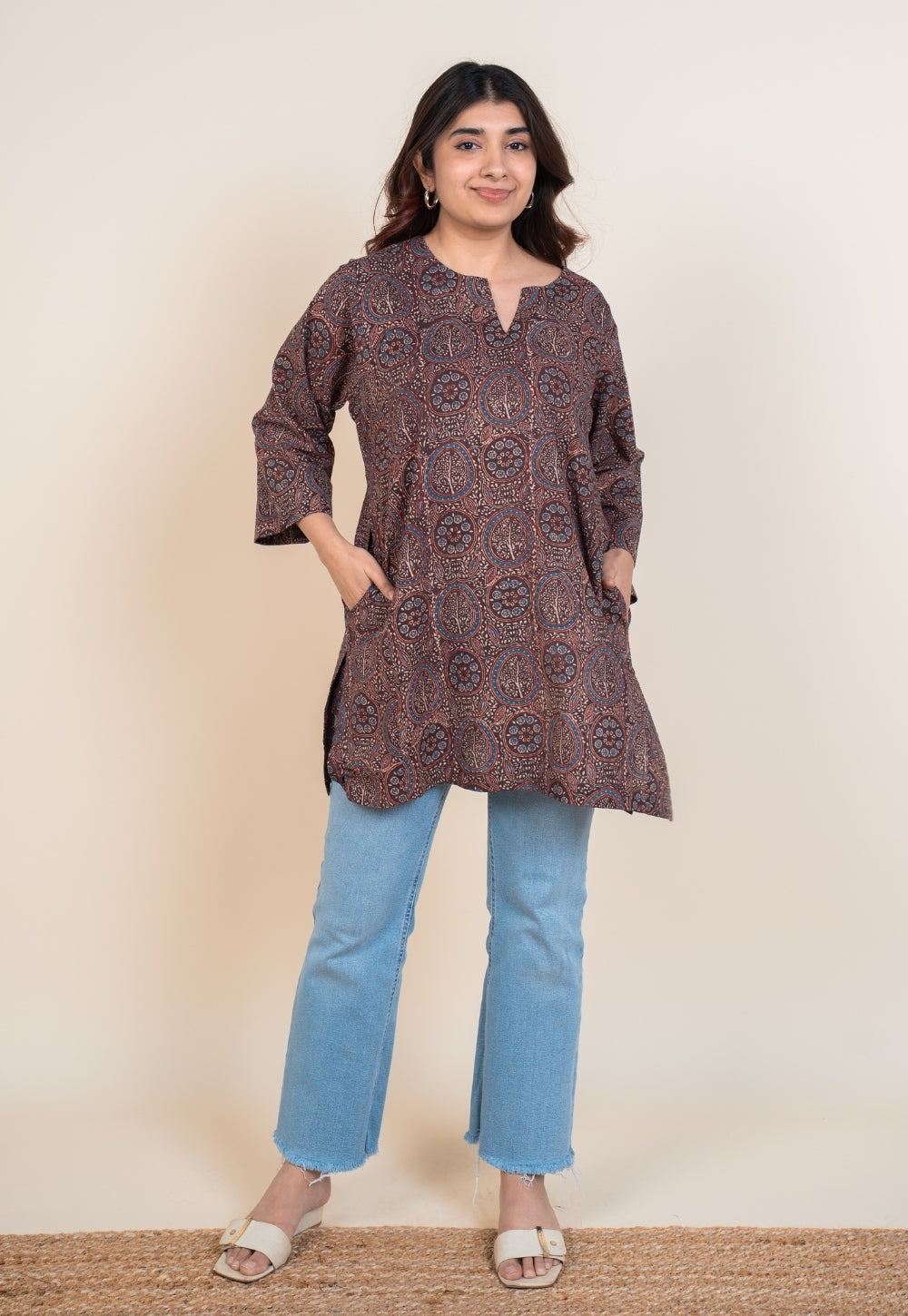 Aayra Red Ajrakh Cotton A Line Short Top