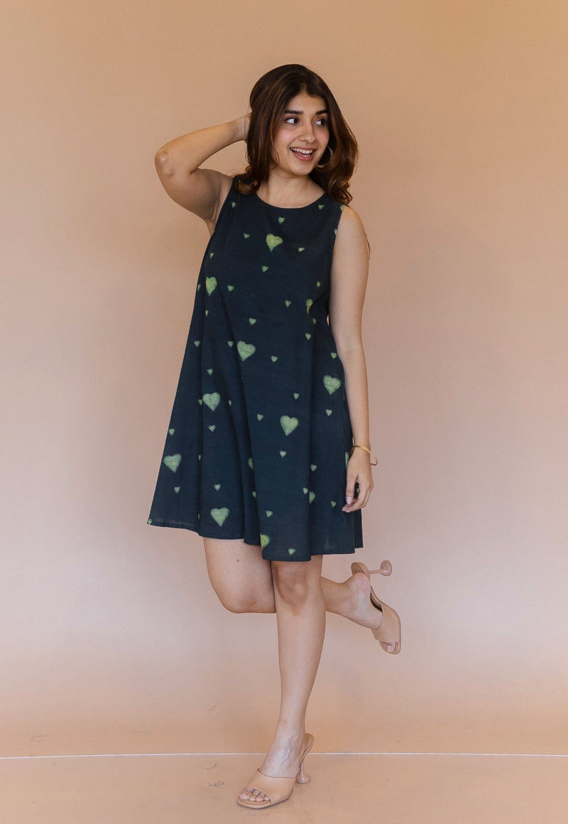 Inam Green Dabu Cotton A Line Dress