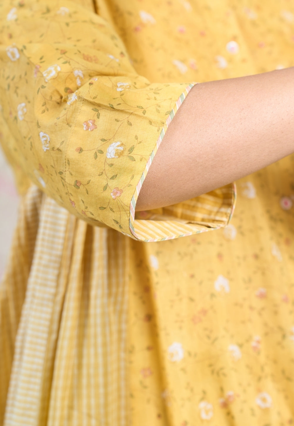 Olivia Yellow Sanganeri Mul Cotton Kali Kurta