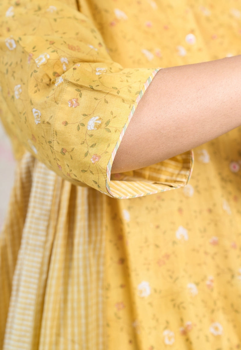 Olivia Yellow Sanganeri Mul Cotton Kali Kurta