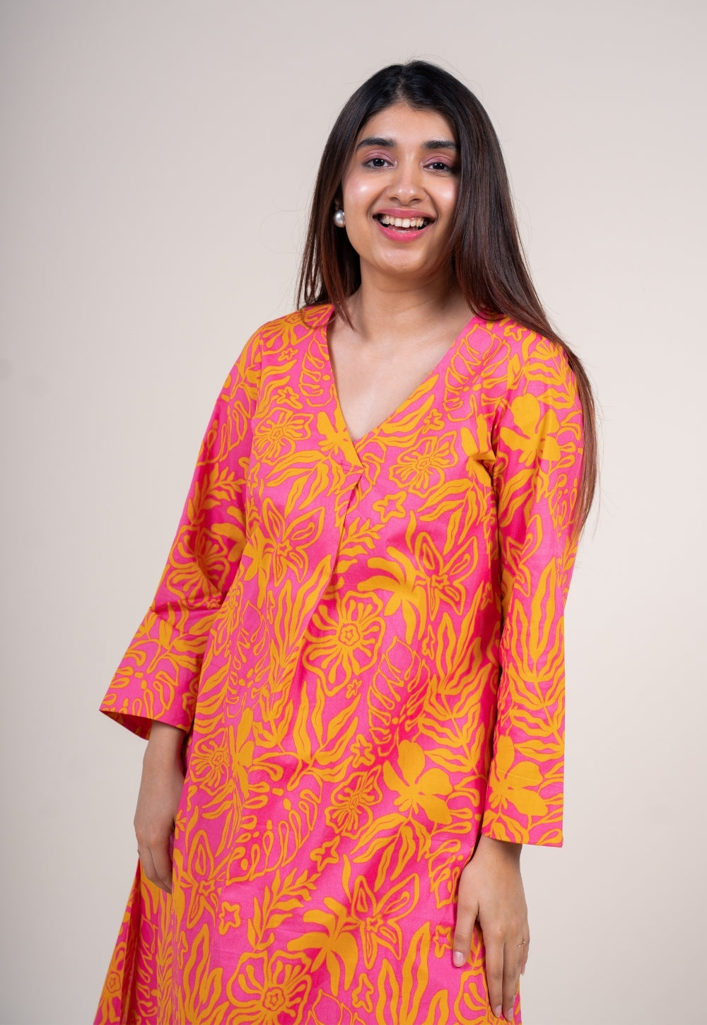 Raila Sunset Pink Printed Cotton Straight Kurta