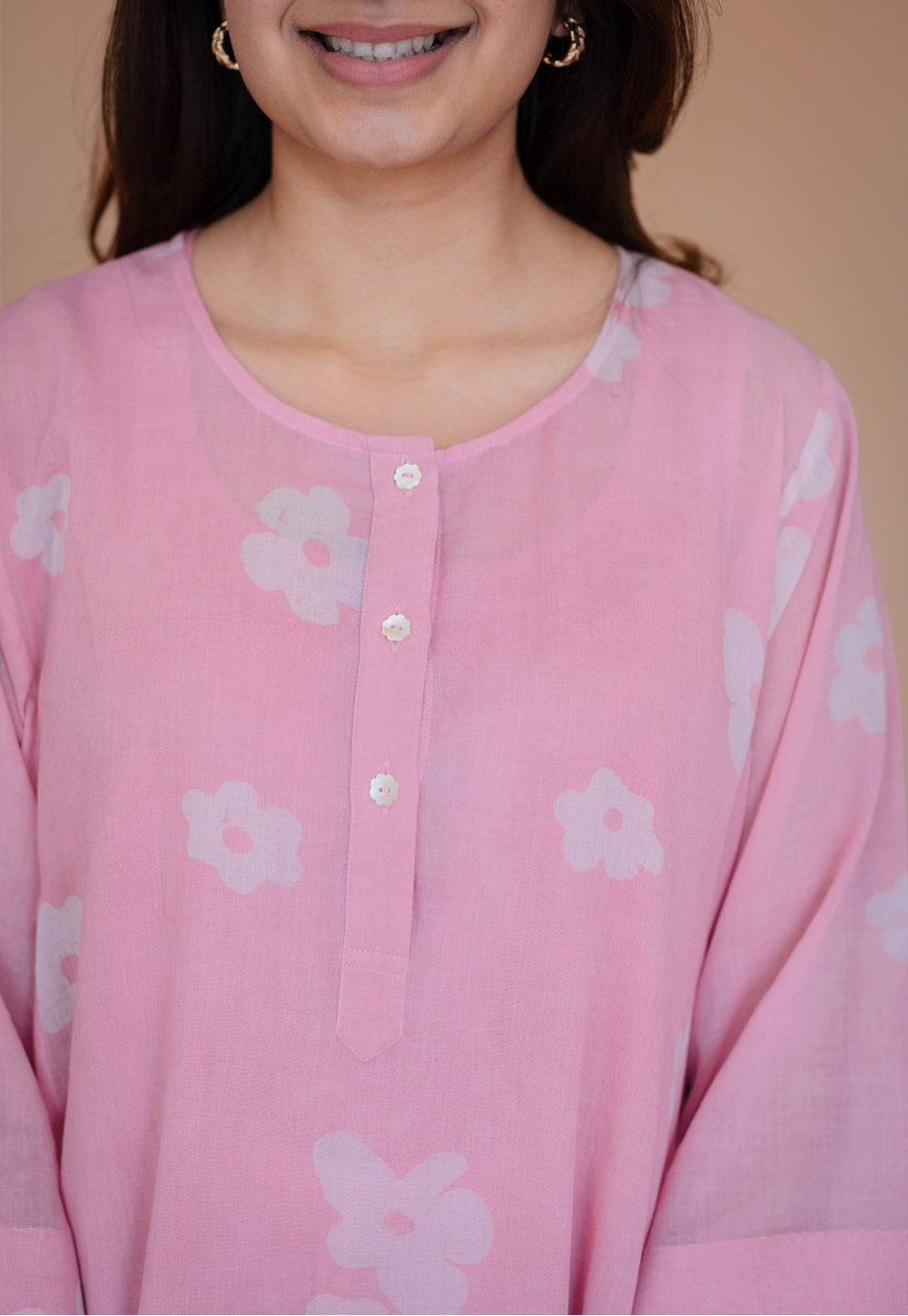 Alizah Pink Batik MulMul Jhabbha Kali Kurta with Slip