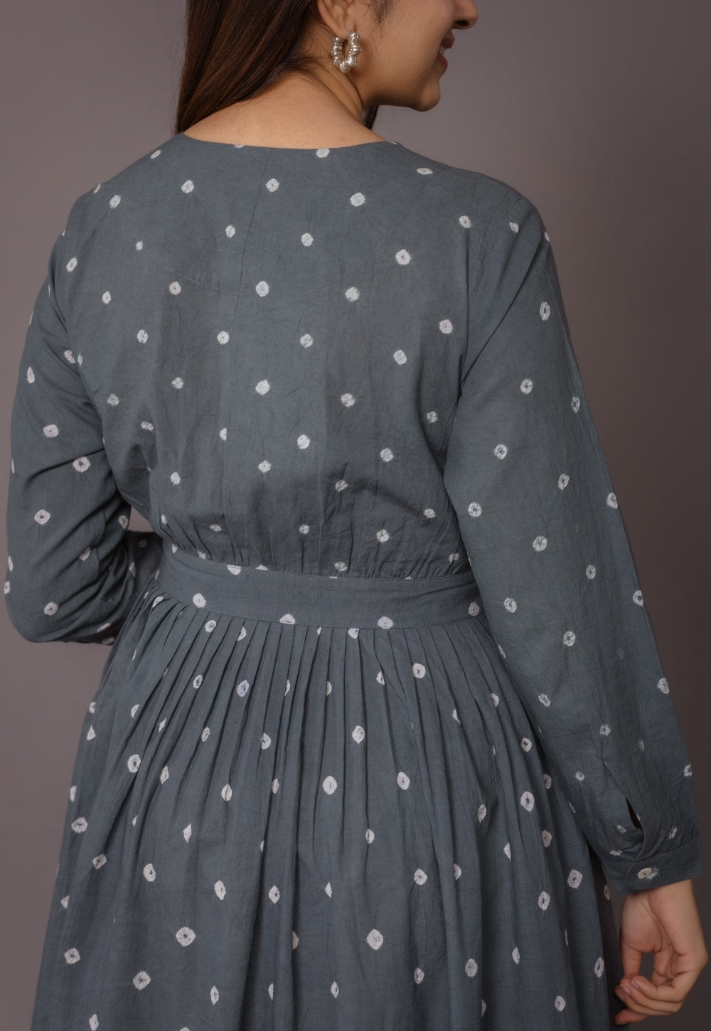 Kimaya Grey Bandhani Cotton A Line Dress
