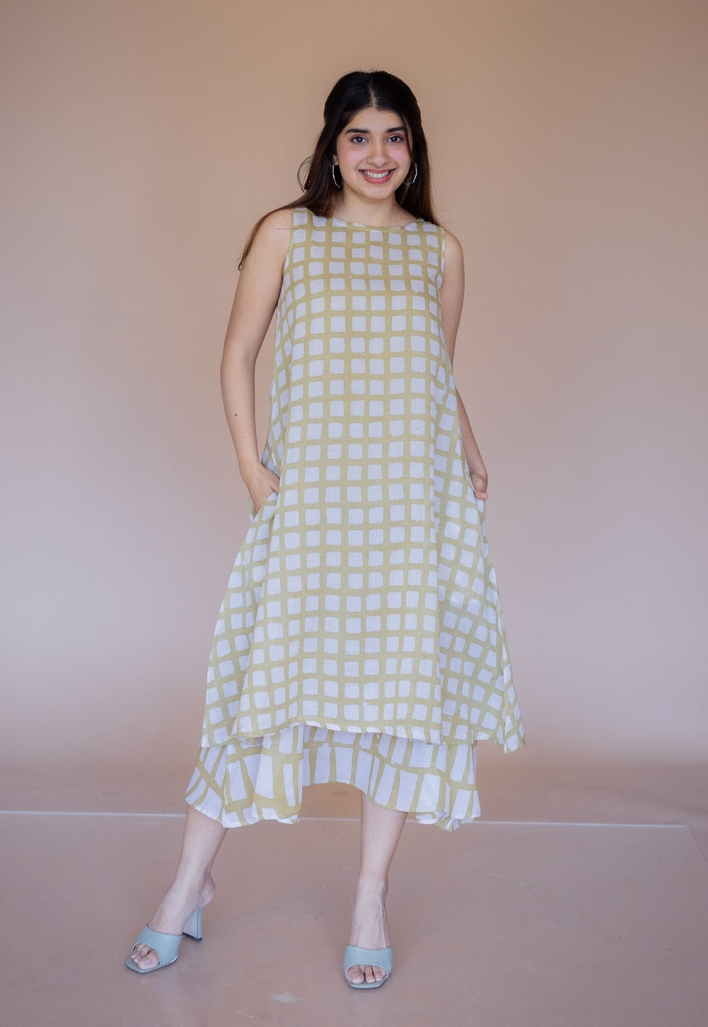 Asfia Green Batik MulMul A Line Dress with Slip