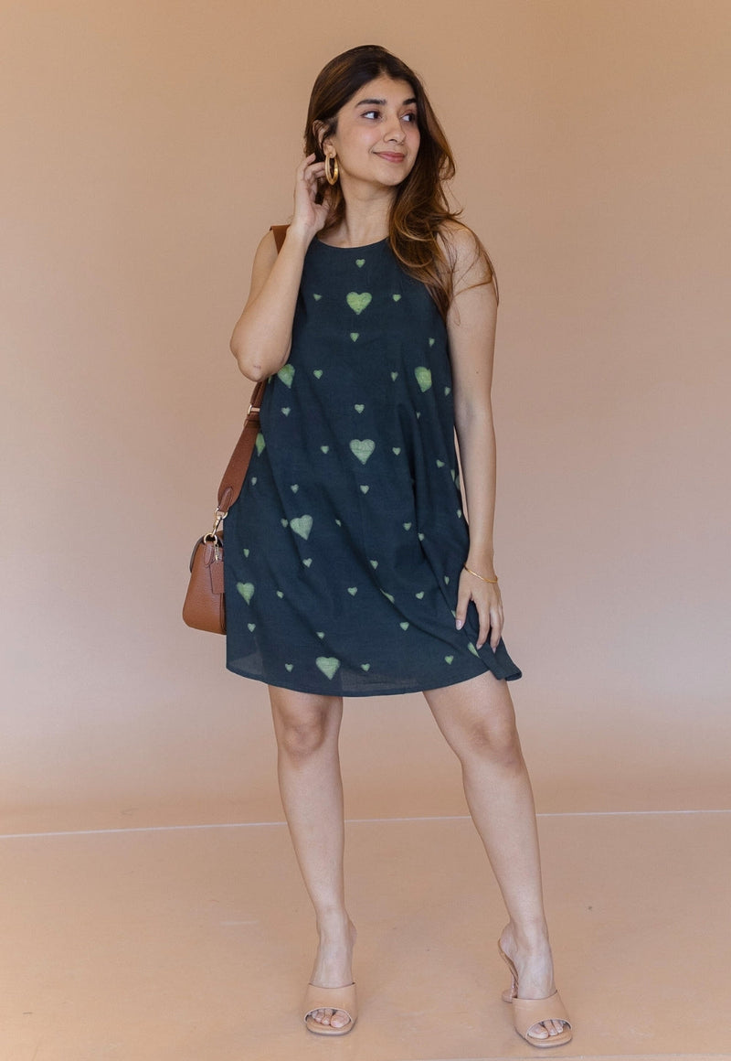 Inam Green Dabu Cotton A Line Dress