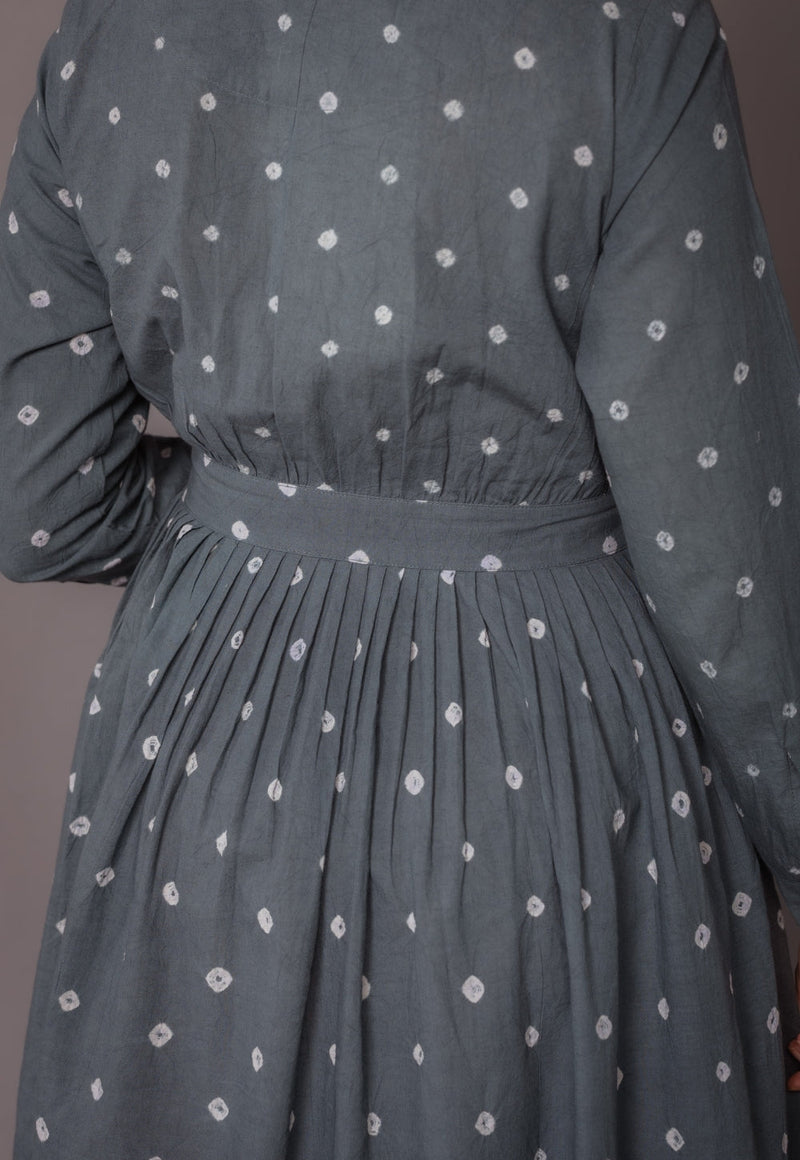 Kimaya Grey Bandhani Cotton A Line Dress