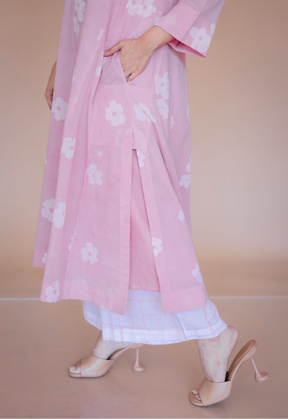 Alizah Pink Batik MulMul Jhabbha Kali Kurta with Slip