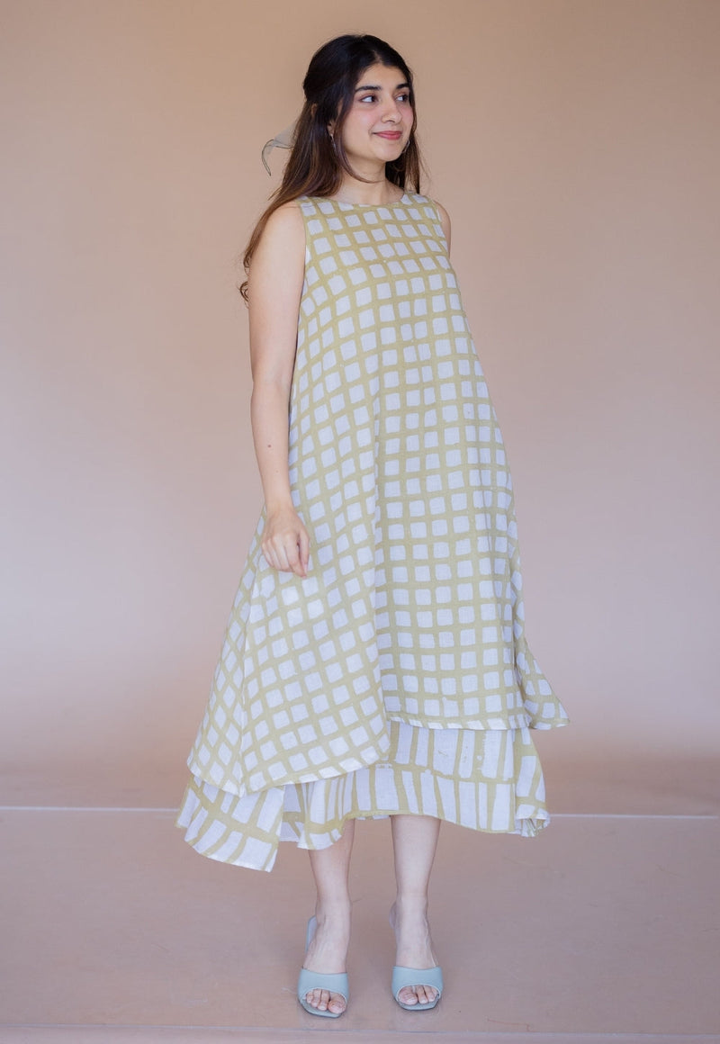 Asfia Green Batik MulMul A Line Dress with Slip