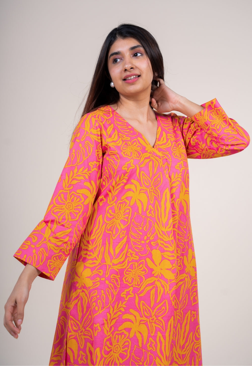 Raila Sunset Pink Printed Cotton Straight Kurta