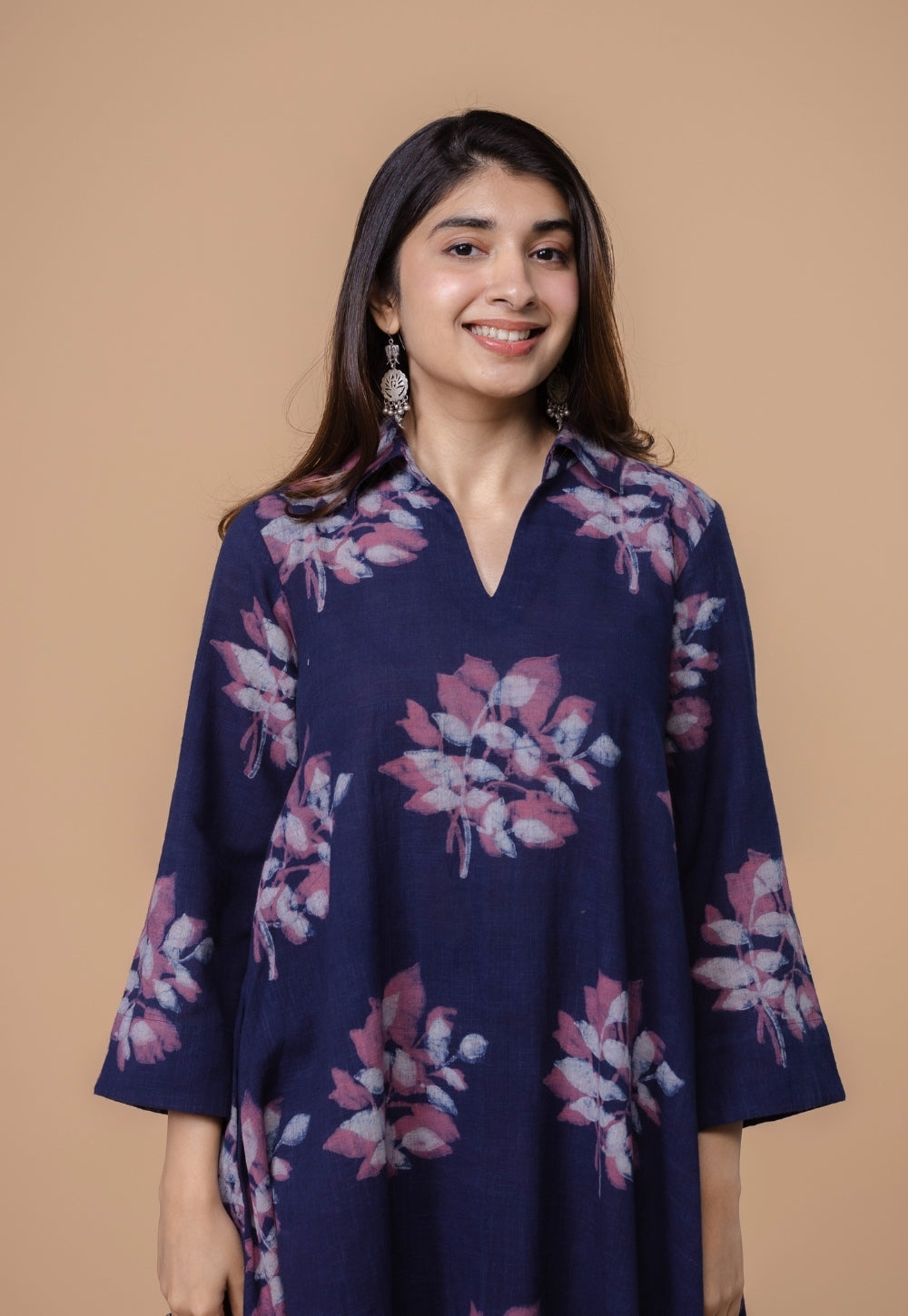 Drisha Purple Dabu Slub Cotton A Line Dress