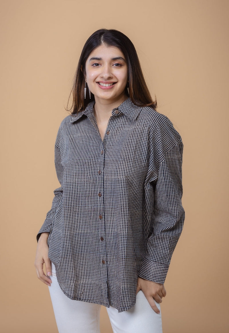Ruhi Black Ajrakh Cotton Straight Shirt