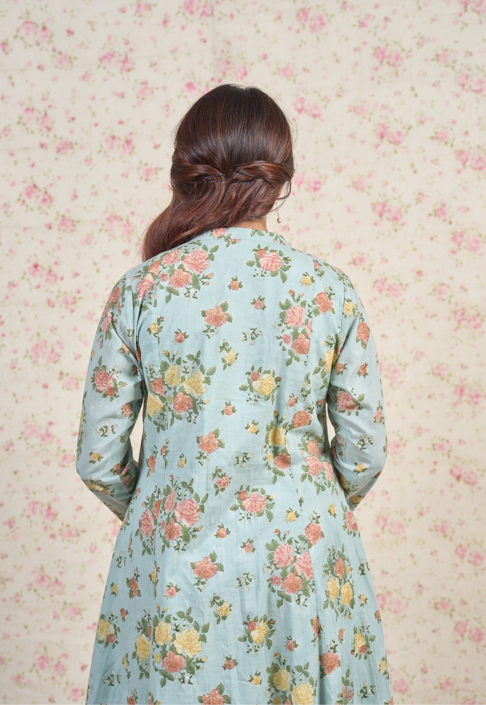 Emma Blue Sanganeri Slub Cotton Kali Kurta