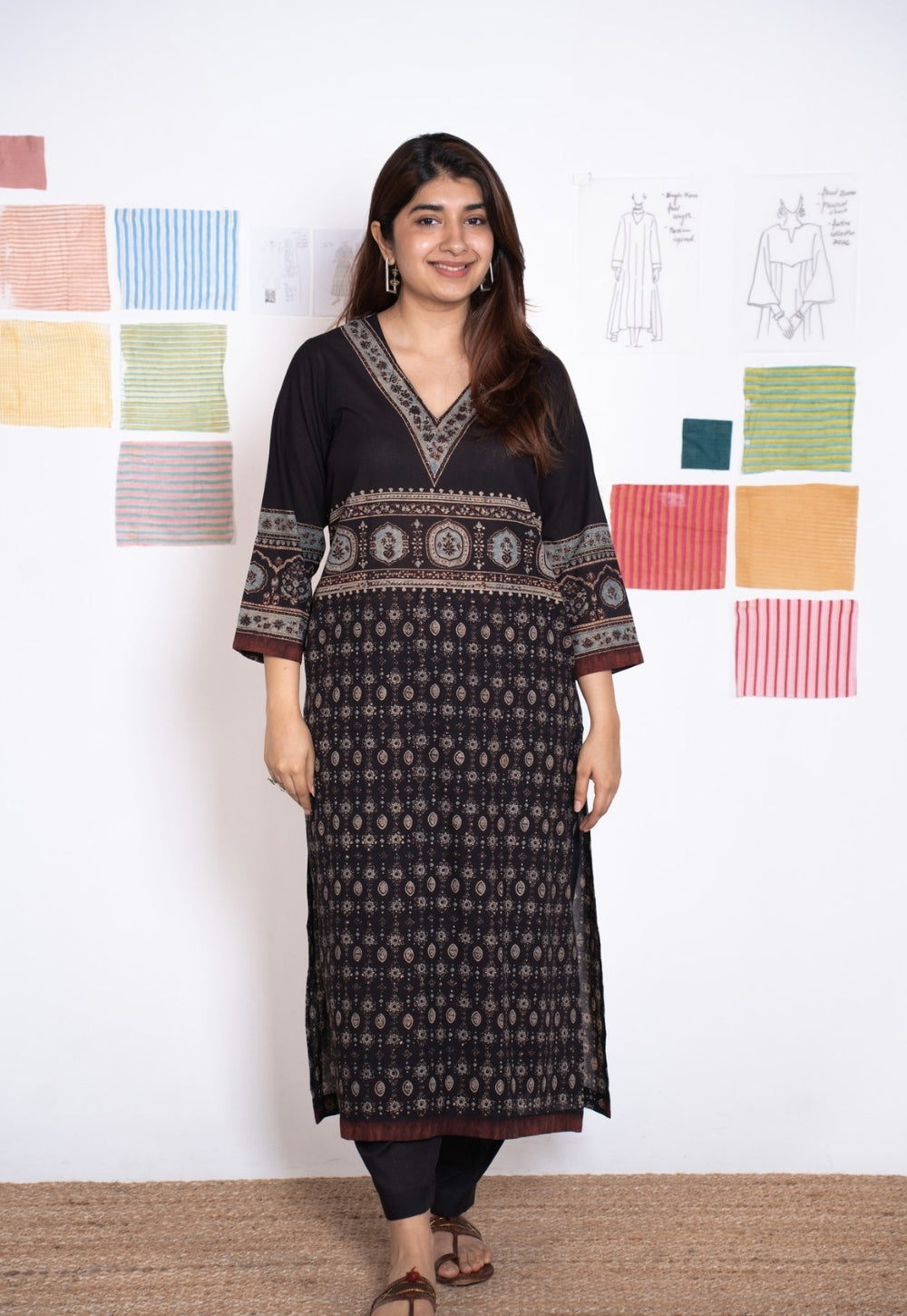 Elisha Black Ajrakh Cotton Straight Kurta