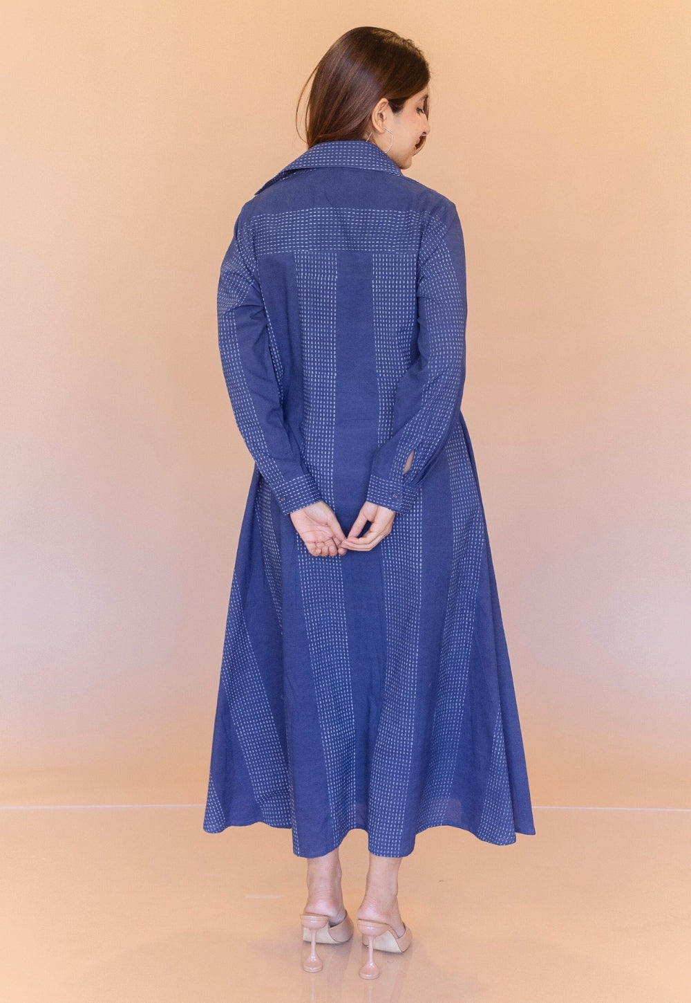 Trusha Blue Dabu Cotton A Line Dress
