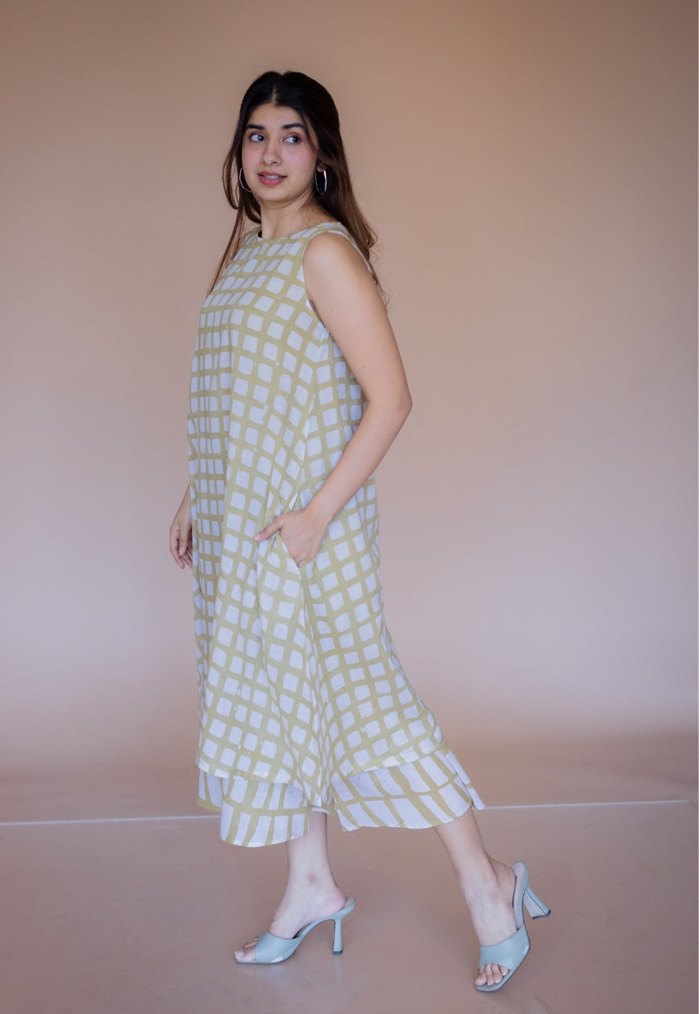 Asfia Green Batik MulMul A Line Dress with Slip