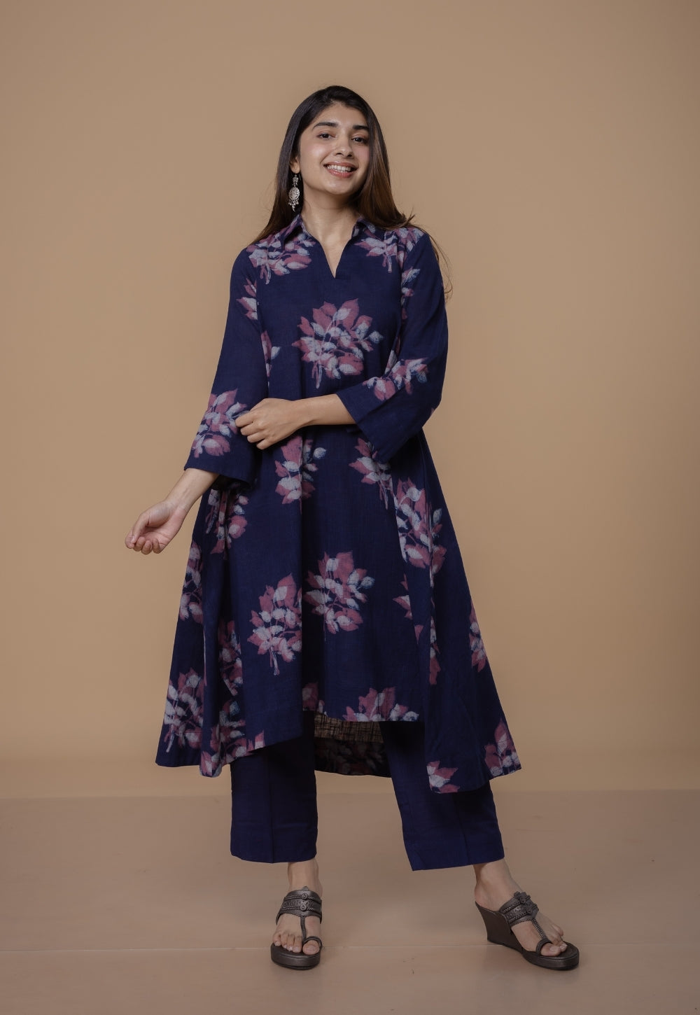 Prita Purple Solid Slub Cotton Narrow Pant